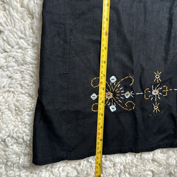 Requirements Linen Blend Black Midi Skirt Embroidered Details Beaded Design O3 - Picture 7 of 10
